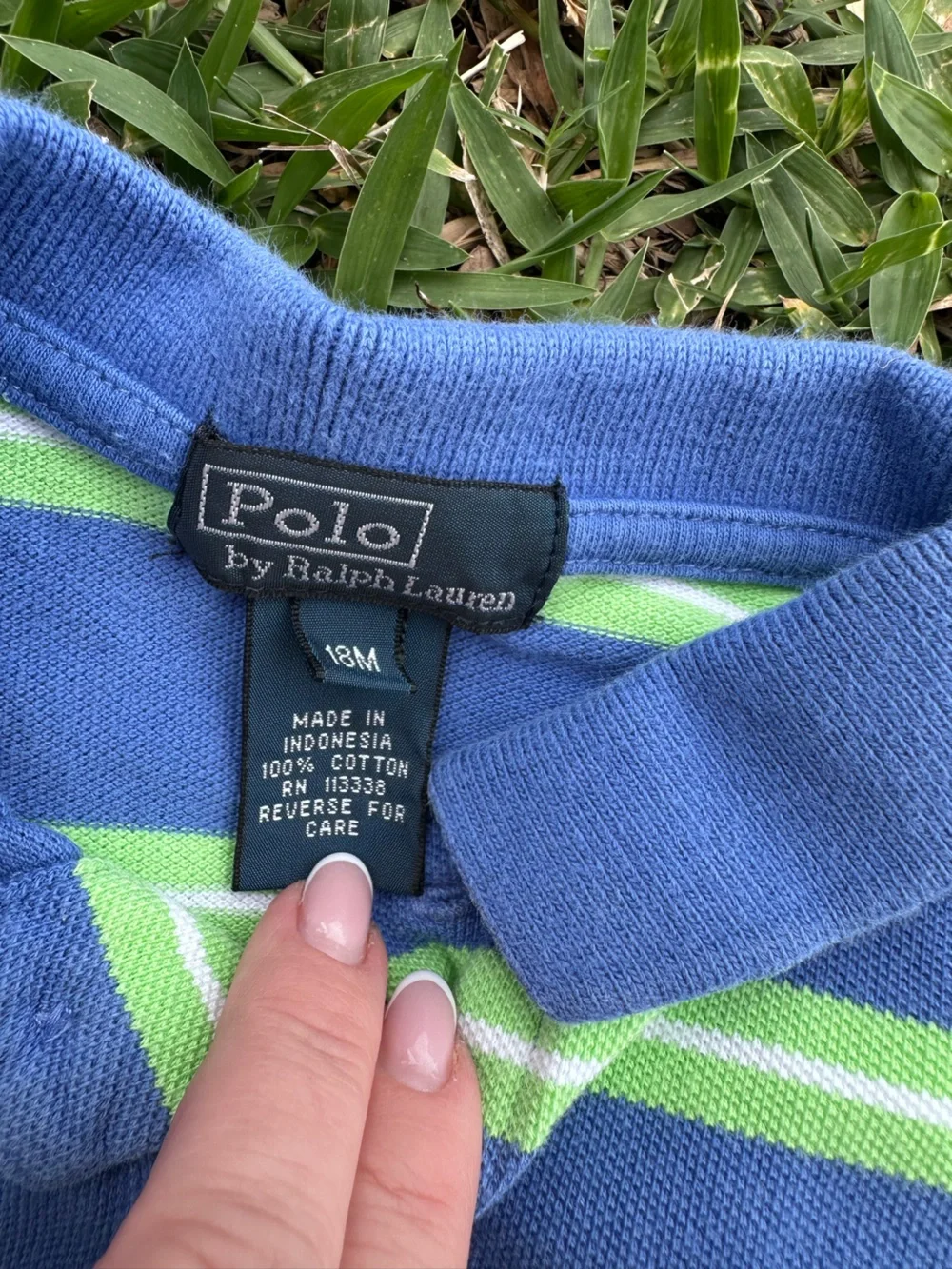 Ralph Lauren Blue Baby Polo with Lime Green Stripes 18M